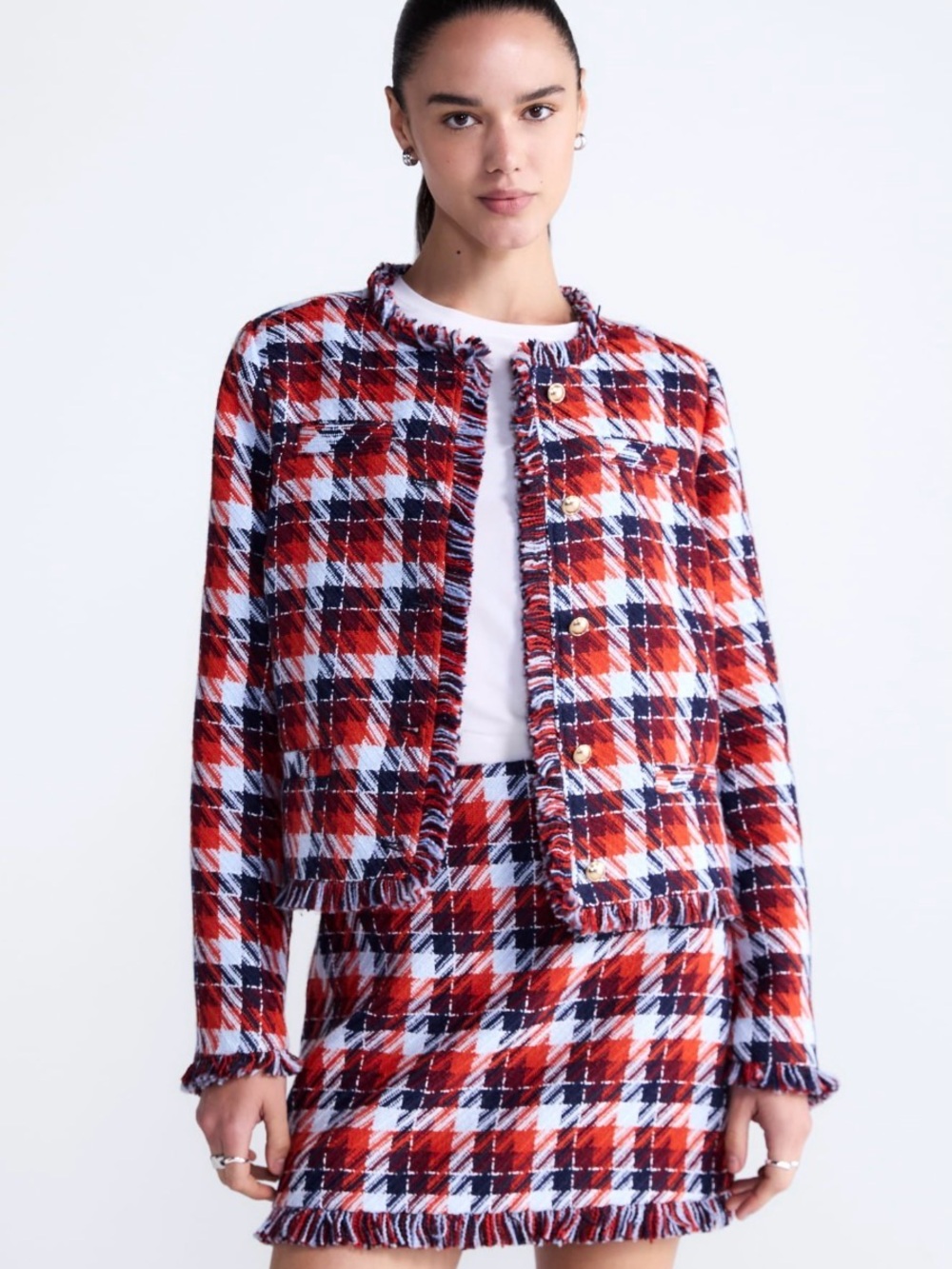 Free Assembly Women’s Cropped Tweed Jacket w/ Fringe Trim